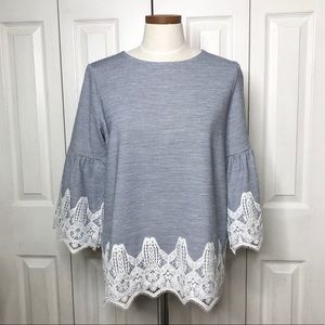 Chico’s engineer stripe bell sleeve top, size 1